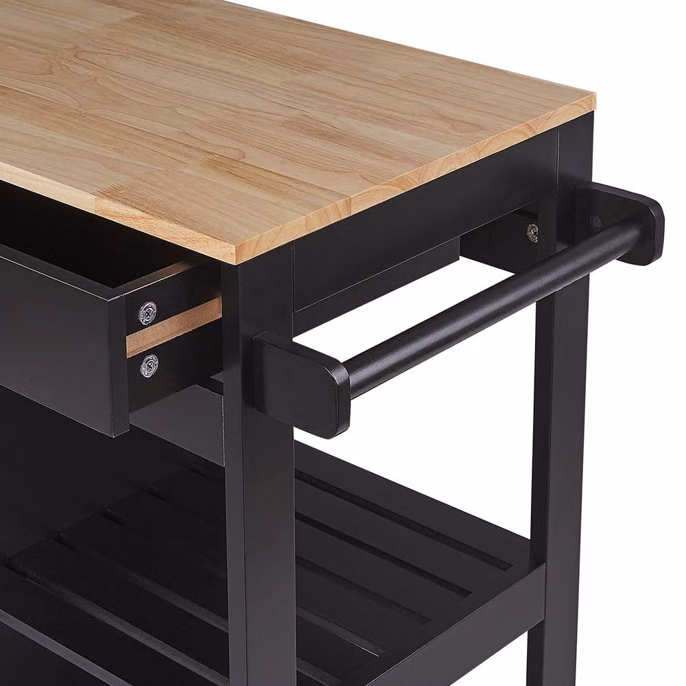Wyld and Coco Black Lacquered MDF Kitchen Trolley with Rubberwood Accents W/D/H: 75 x 43 x 87 cm – 5