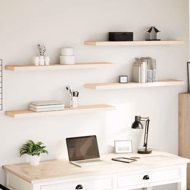 Berkfield Home Floating Wall Mounted Shelves, 4 Piece Set, Brown Oak Engineered Wood, W: 110 cm, D: 23.5 cm, H: 4 cm