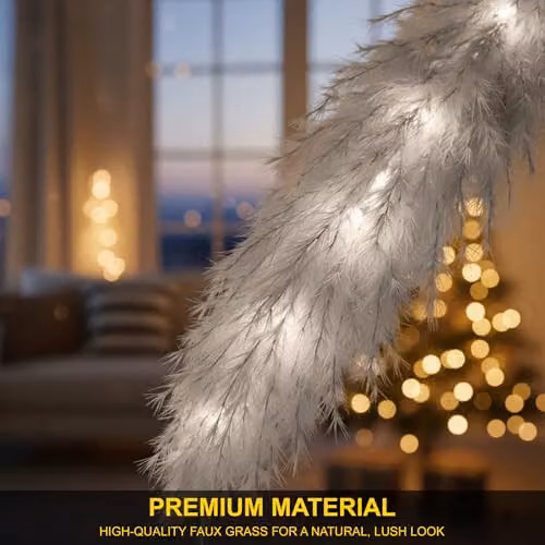 Shatchi Grey Prelit Pampas Grass Hanging Decoration with Warm White LEDs, 110 cm – 2