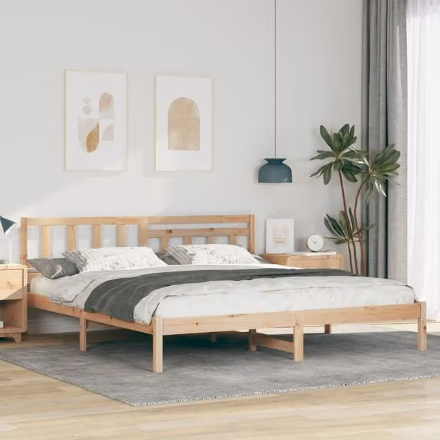 Berkfield Home Solid Pine Wood Bed with Headboard, Brown, W: 180 cm, D: 200 cm
