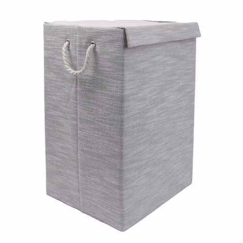 JVL Serena Foldable Laundry Hamper with Lid and Handles, Grey, W: 40.0 cm, D: 35.0 cm, H: 61.0 cm – 1