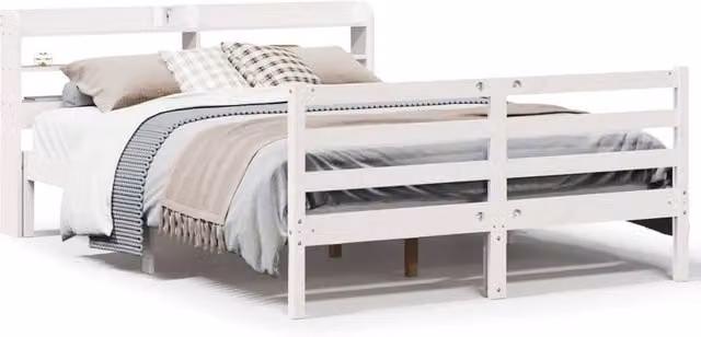 Berkfield Home White Pine Solid Wood Bed Frame with Headboard and Side Compartments, W/D/H: 140 x 200 cm