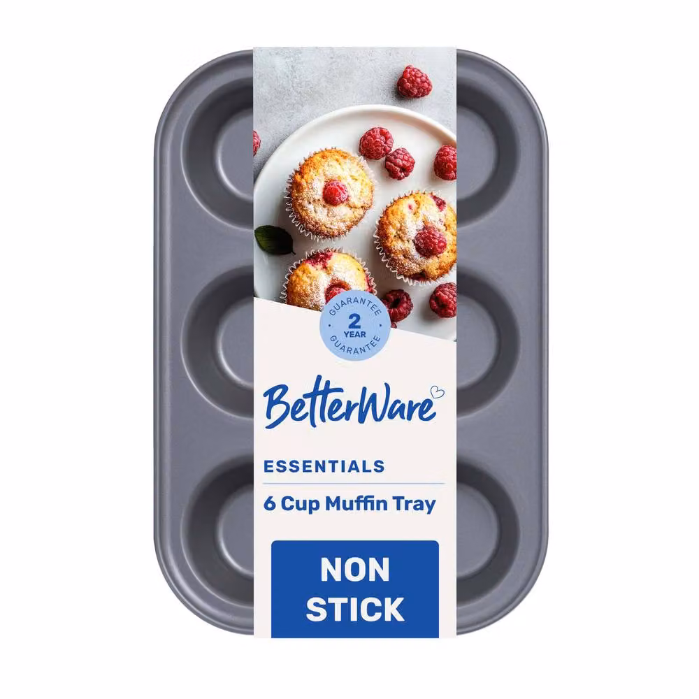 Betterware Essentials 6 Cup Non-Stick Carbon Steel Muffin Tray in Silver – 2