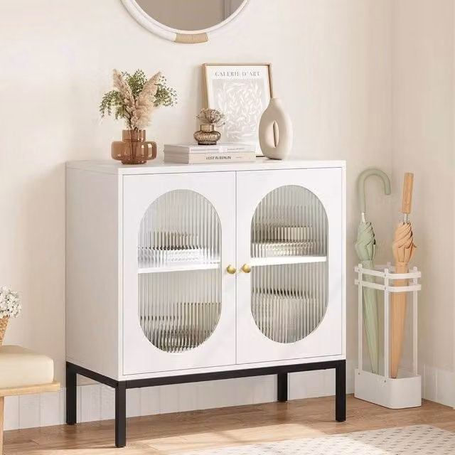 VOGREX Modern Freestanding Sideboard Storage Cabinet and Kitchen Cupboard in White