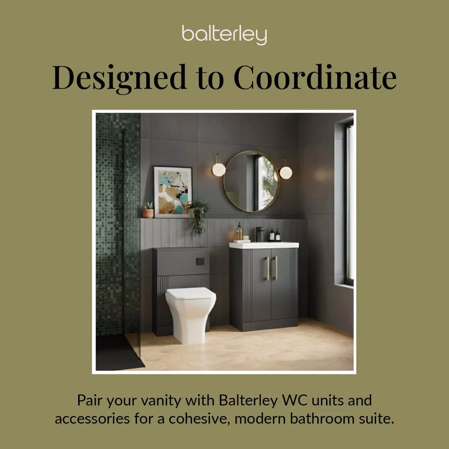 Balterley Floor Standing 2 Door Vanity Unit with Mid-Edge Basin, Satin Grey – 3
