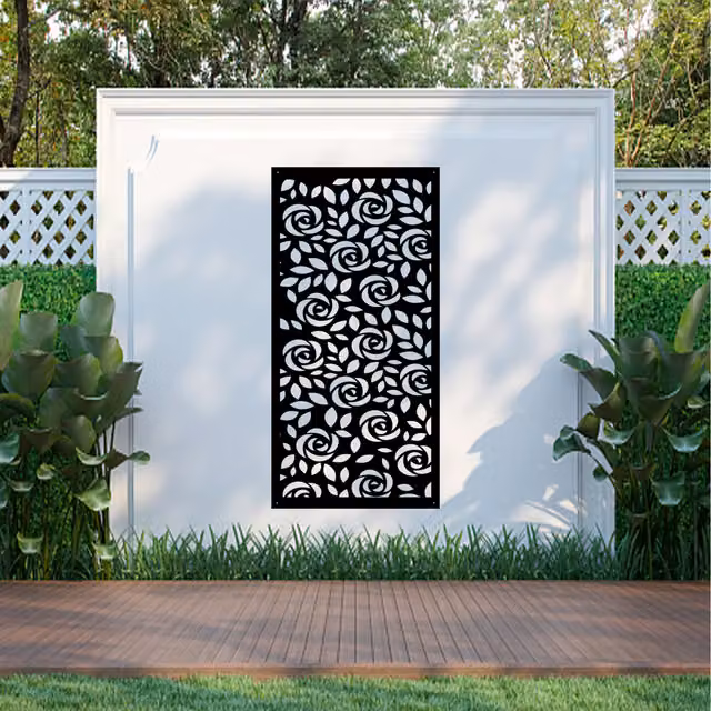Laser Hut Red Hood Floral Metal Wall Art in Black