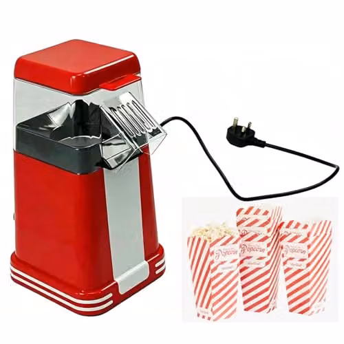 Gr8 Home Retro Electric Hot Air Popcorn Maker Machine, 1200W, Red with 6 Serving Boxes – 2