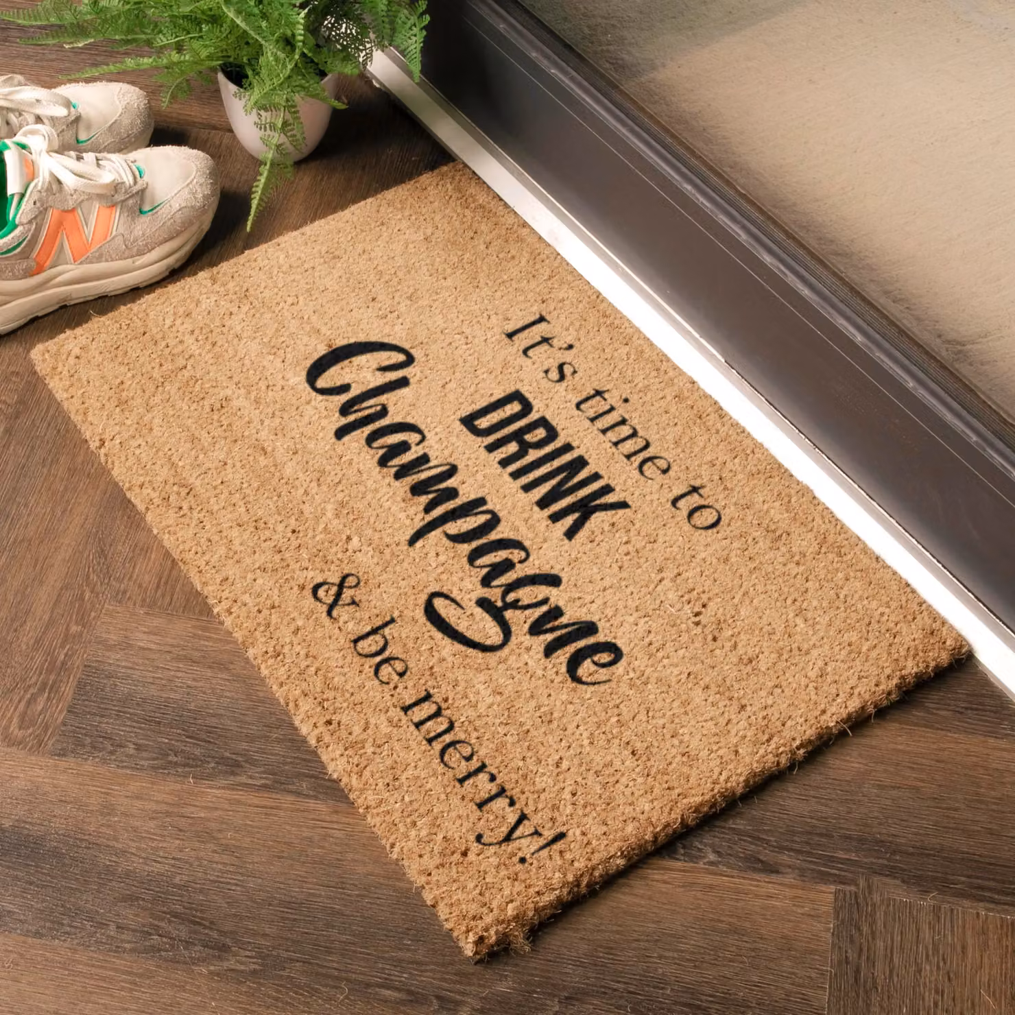Artsy Mats It's Time to Drink Champagne & Be Merry Doormat in Black and Brown, W: 60 cm, D: 40 cm – 2