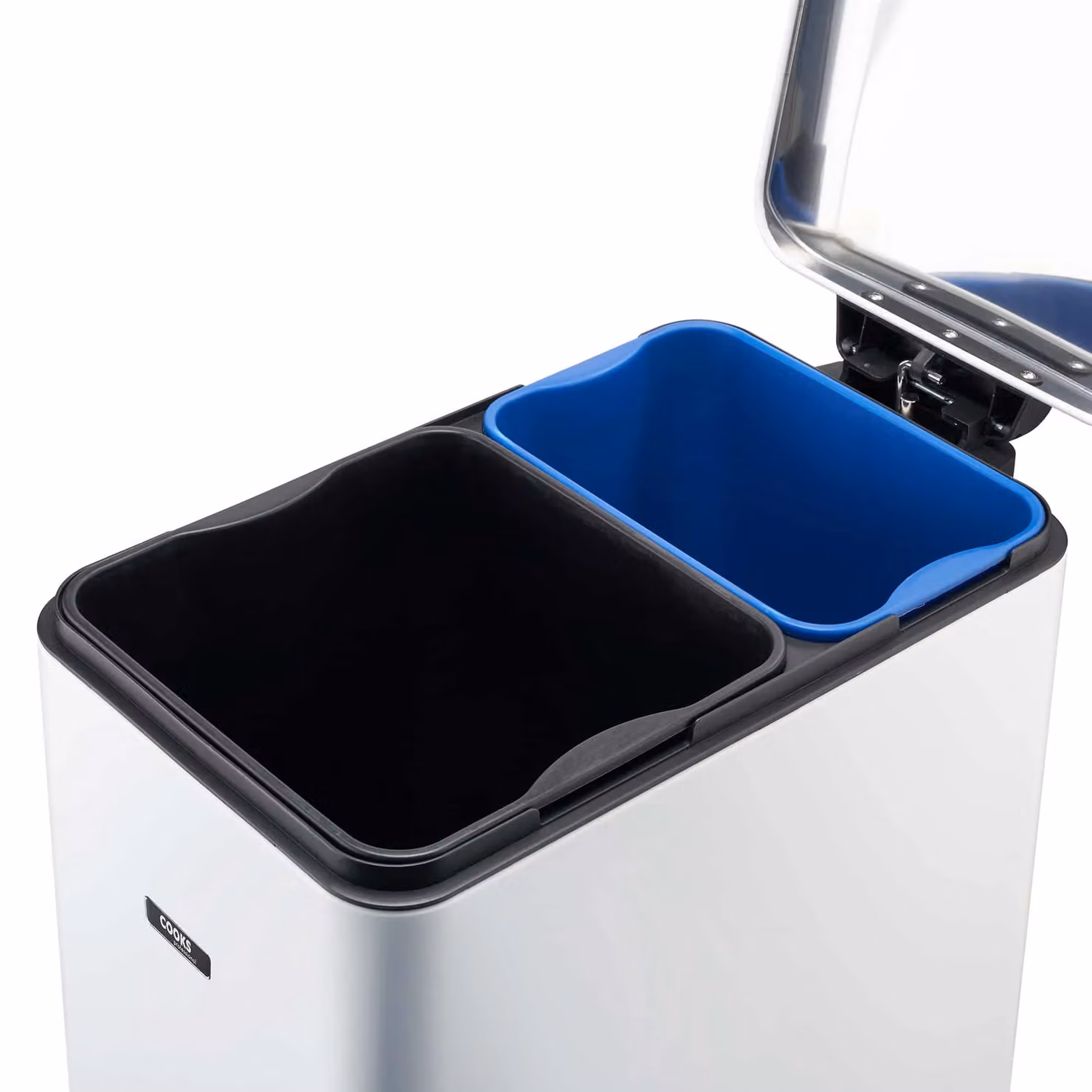 Cooks Professional Slimline Dual Compartment 50L Pedal Bin with Soft Close Lid and Removable Inner Buckets in White – 3
