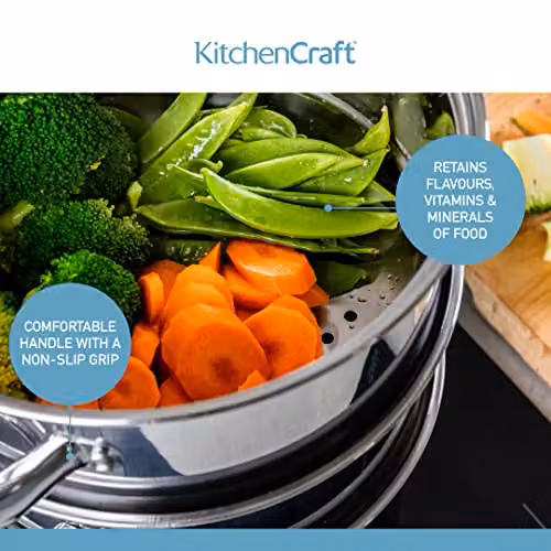 KitchenCraft Stainless Steel Three Tier Steamer Pot with Glass Lid, Silver – 2