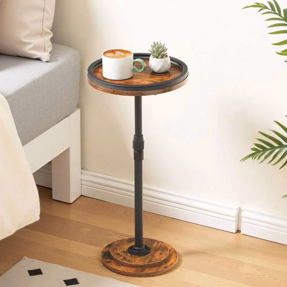 FORGEVIO Rustic Brown and Black Adjustable Round Metal Side Table, W/D/H: 30 x 30 x 48-73 cm – 3