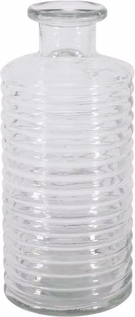Kingsbury Gifts Modern Round Striped Glass Tabletop Vase in Transparent, Green or Grey