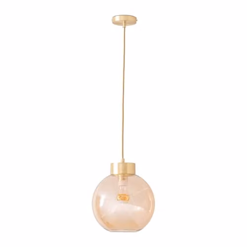 ValueLights Bellamy Amber Glass Globe Ceiling Pendant Light with Brushed Gold Cap and Included LED Bulb