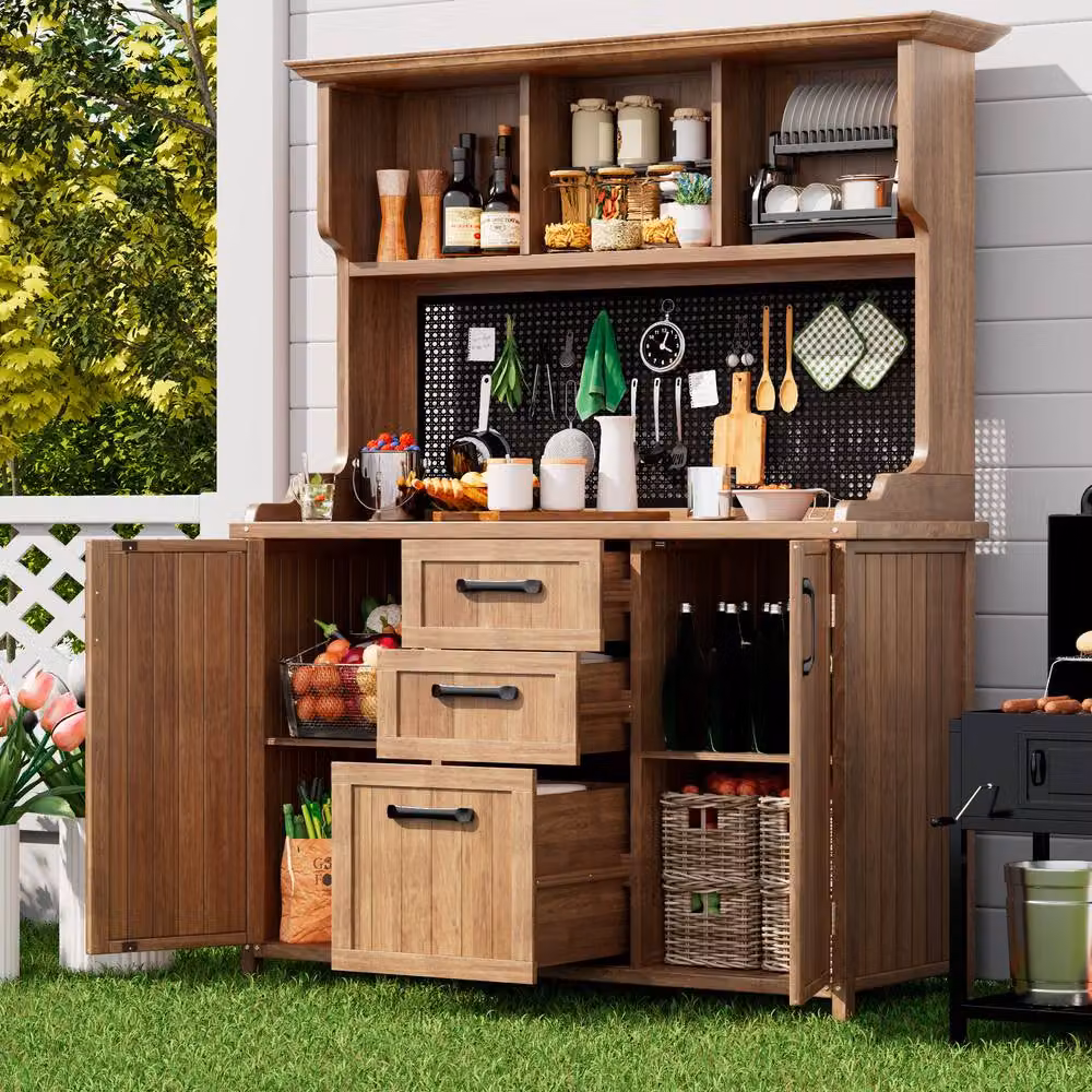 Rolipo Solid Fir Wood Garden Storage Cabinet with Drawers in Brown – 2