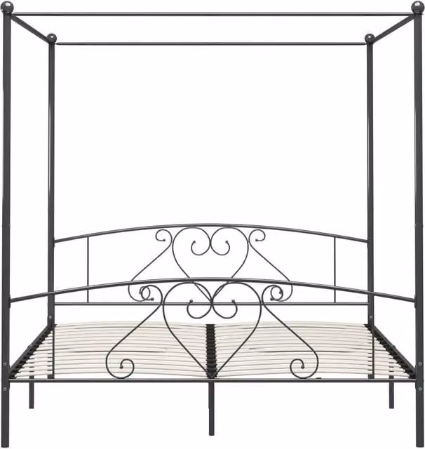 Berkfield Home Elegant Metal Canopy Bed Frame, Grey, W/D/H: 180 x 200 x 187.5 cm