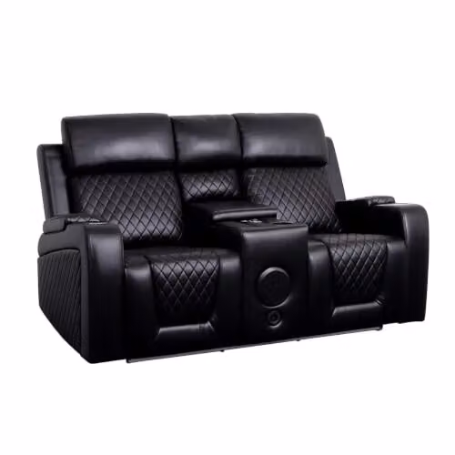 Furnishings For Less UK Felix Black Synthetic Leather Electric Reclining Sofa Suite with 3 Seater and 2 Seater, USB Charging, Cup Holders and LED Lighting – 3