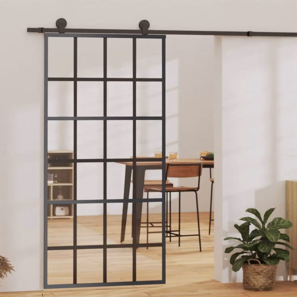 Berkfield Home Black Sliding Glass and Aluminium Door with Hardware Set, W: 102 cm, H: 205 cm – 2