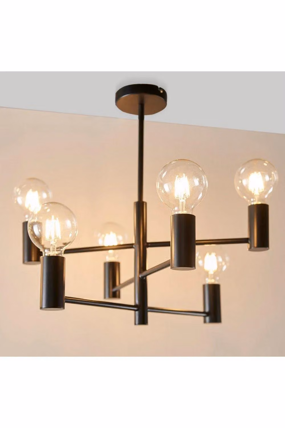 Netlighting Studio 6 Light Semi Flush Ceiling Light in Matte Black with Transparent Accents – 2