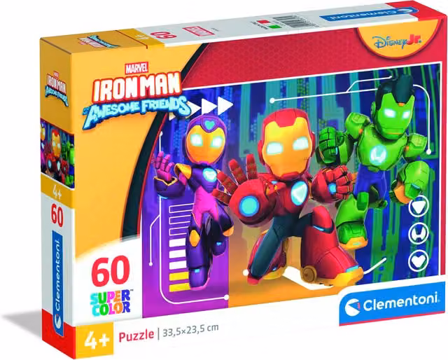 Clementoni Marvel Iron Man and His Awesome Friends 60 Piece Jigsaw Puzzle, Multicolour, W: 33.5 cm, H: 23.5 cm