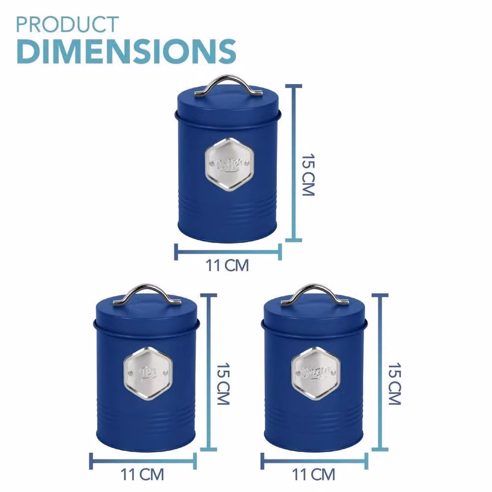 PAWNORA Airtight Metal Kitchen Canister Storage Containers in Blue and Silver – 2