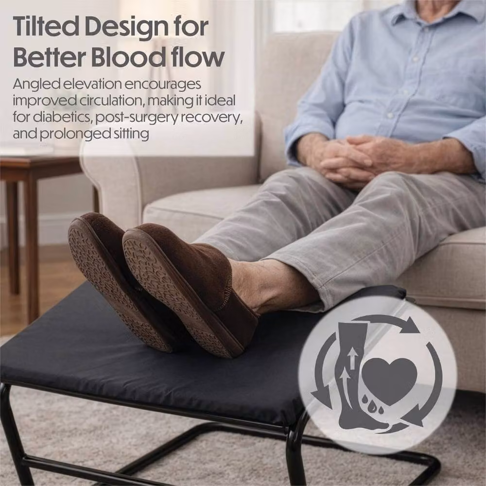 EONLION Padded Black Fabric Footstool with Metal Frame for Leg Elevation and Comfort – 3