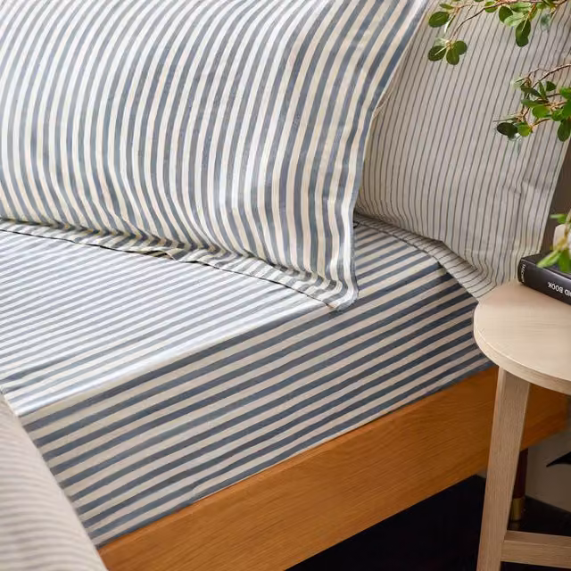 Make it a Home Striped Cotton Fitted Sheet in Blue, 200 x 200 cm
