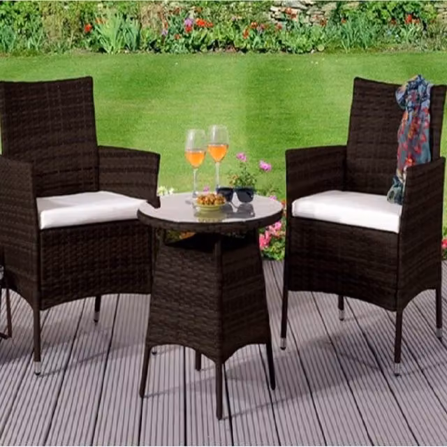 Comfy Living 3-Piece Modern Rattan Bistro Set with Glass Top and Cover in Brown and Black