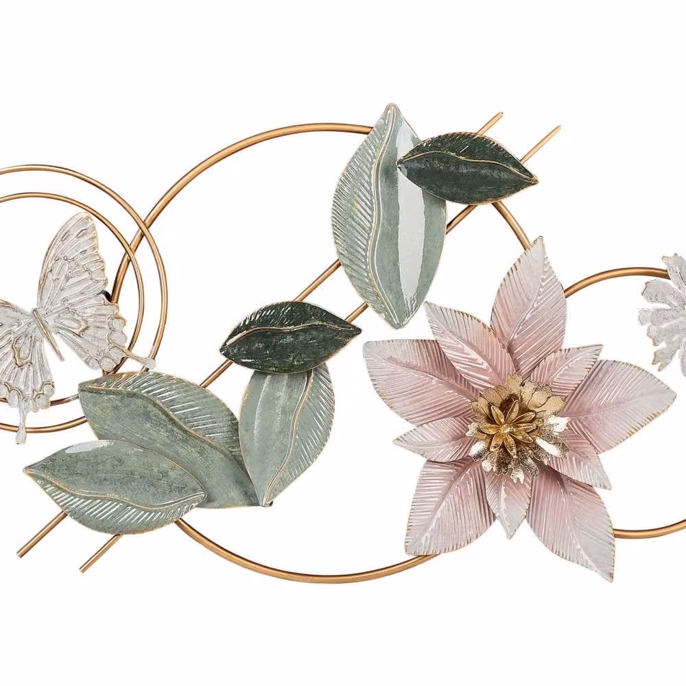 Wyld and Coco Handmade Multicolour and Gold Metal Floral and Butterfly Wall Art – 2