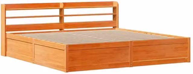 Berkfield Home Rustic Solid Wood Pine Bed Frame with Headboard and Side Compartments, Wax Brown, 200 x 200 cm