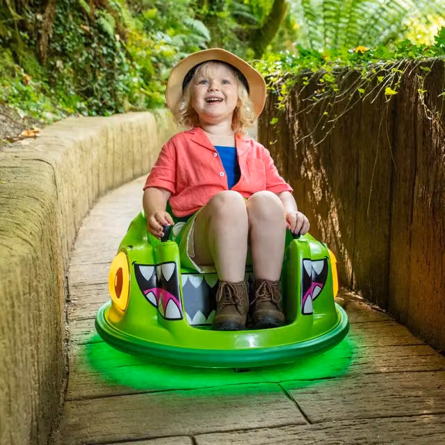 Xootz Dinosaur Bumper Car Kids Electric Ride-On with Light and Sound, Green