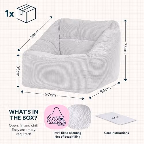 icon Natalia Corduroy Bean Bag Armchair in Green with Filling Included – 5