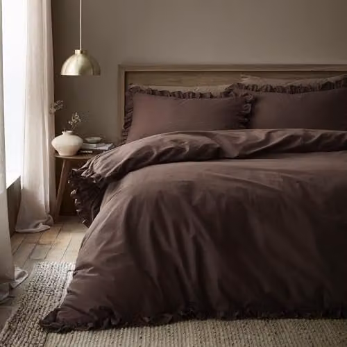 Appletree Cassia Frill Chocolate Cotton Duvet Cover Set, W/D/H: 140 x 200 cm