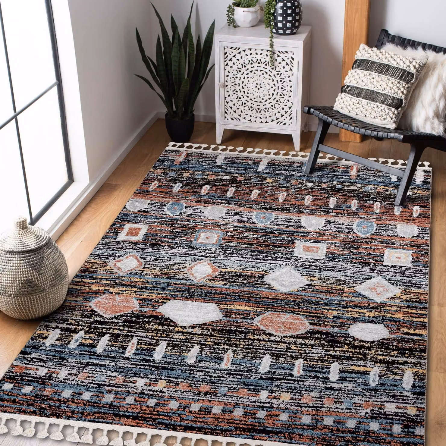 RugsX Modern Belle Rectangular Rug in Black and Multicolour, W: 140 cm, L: 190 cm – 4
