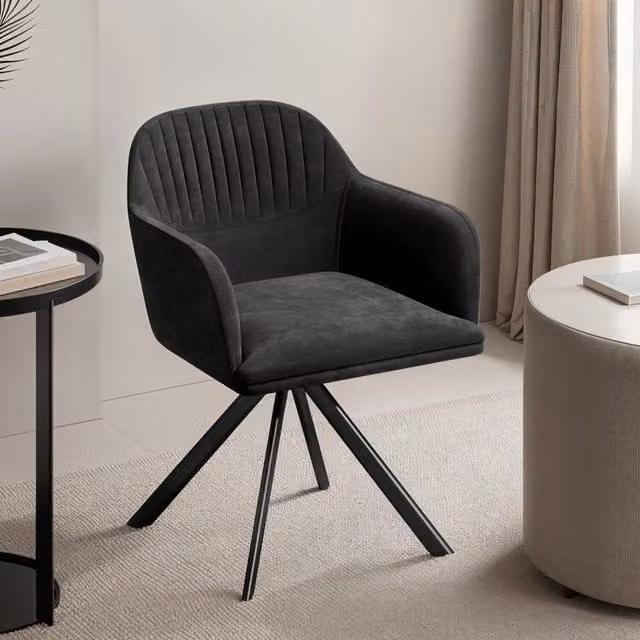 Tectake Lona Upholstered Rotatable High Backrest Armchair in Black and Gold