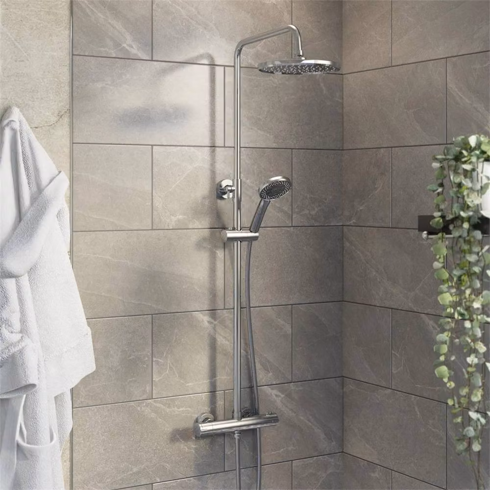 SPETLEK Thermostatic Dual Head Rainfall Shower Set with Round Bar Mixer in Chrome Silver – 2
