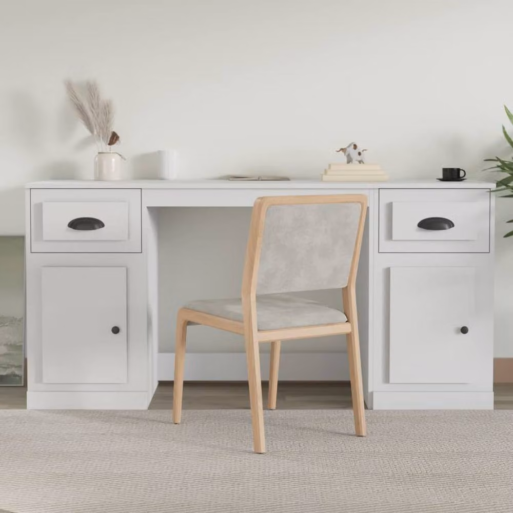 Berkfield Home Modern White MDF Home Office Desk with Cabinet – 2