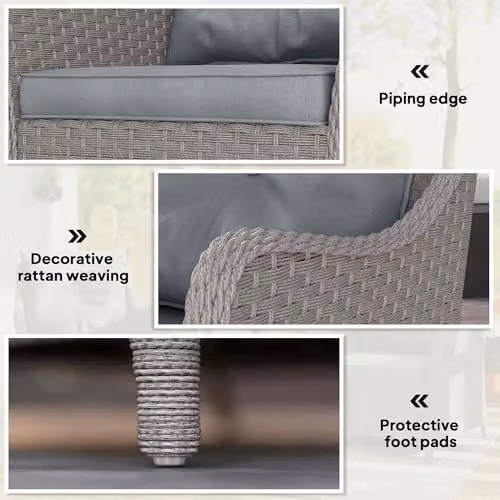 Outsunny Set of 2 Rattan Garden Chairs with Cushions in Grey – 4