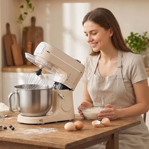 HOMCOM 1400W Stand Mixer with 6L Bowl, 11 Speeds and Pulse Function in Beige – 6