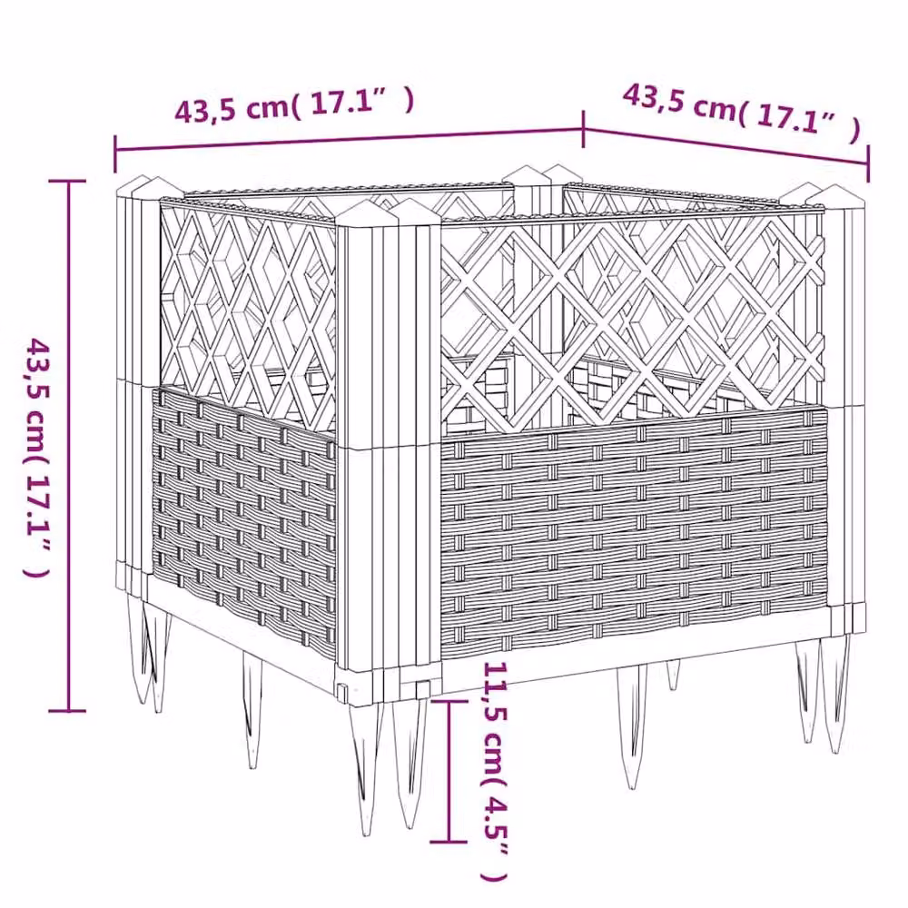 Berkfield Home Garden Planter with Pegs in Blue and Grey, W/D/H: 43.5 x 43.5 x 43.5 cm – 5