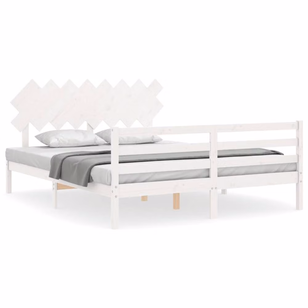Berkfield Home Beautiful Solid Wood Bed Frame with Headboard in White, W/D/H: 160 x 200 x 81 cm – 2