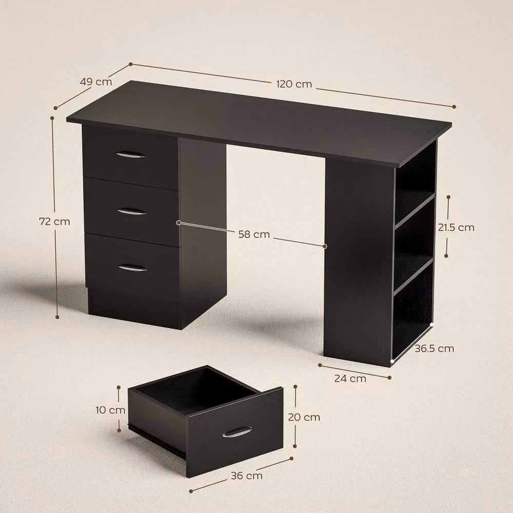 NESTLUNE Black Modern Computer Desk Workstation for Home Office, W: 120 cm – 2