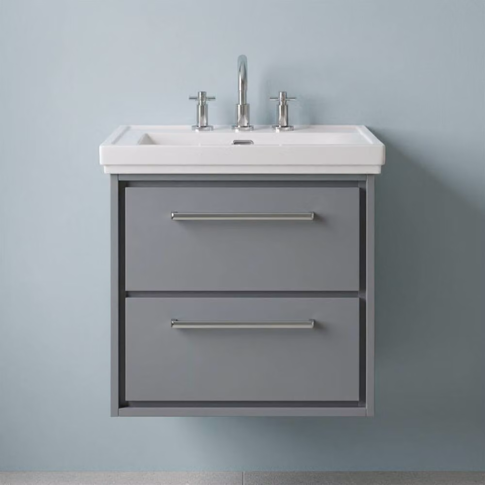 Balterley Modern Wall Hung 2-Drawer Bathroom Vanity Unit with Fireclay Basin, Grey, W: 60 cm – 3
