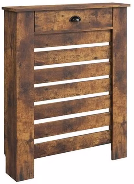 NESTLUNE Radiator Cover with Drawer, Horizontal Slat, Brown, W: 100 cm, D: 15 cm
