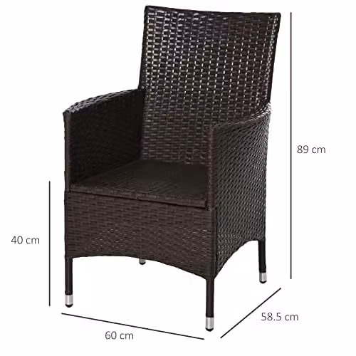 Outsunny 2 Piece Brown Polyrattan Outdoor Armchair Set with Removable Weather Resistant Cushions – 4