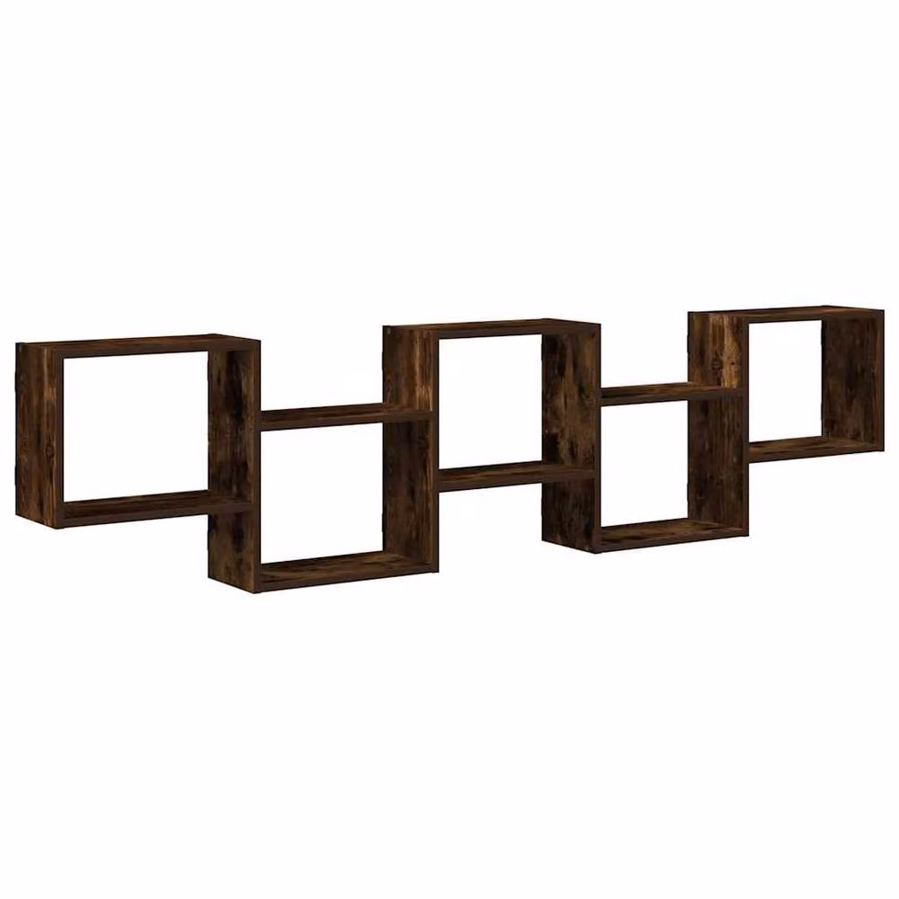 Berkfield Home Wall Mounted Cube Shelf with 5 Compartments in Smoked Oak Brown – 2