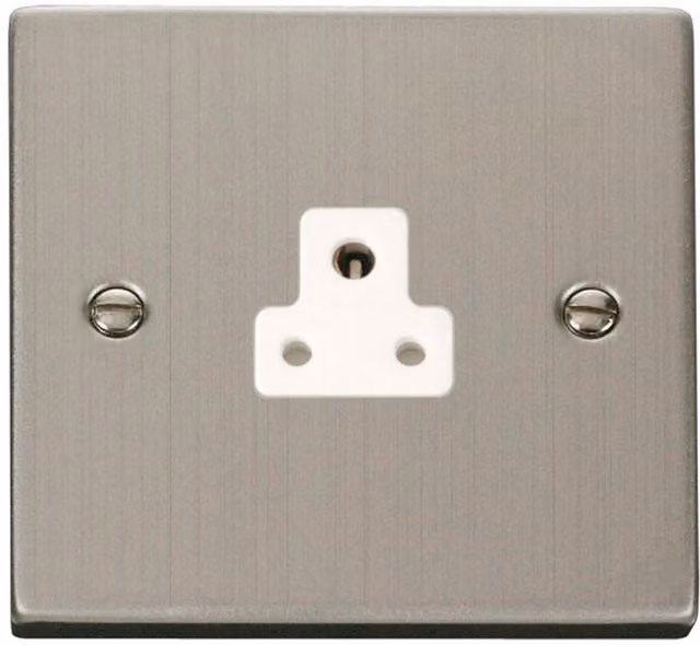 SE HOME Stainless Steel 1 Gang 2A Round Pin Surface Socket in White and Silver