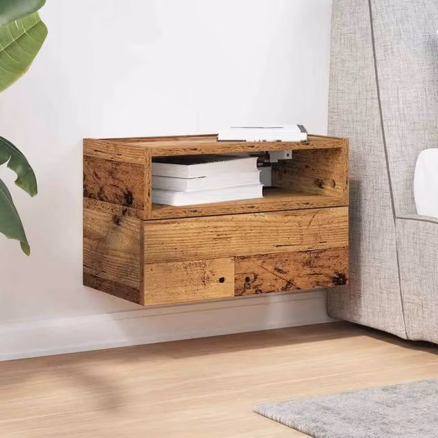 Berkfield Home Wall-mounted Bedside Cabinet in Brown Old Wood, W: 45 cm, D: 26 cm, H: 28.5 cm