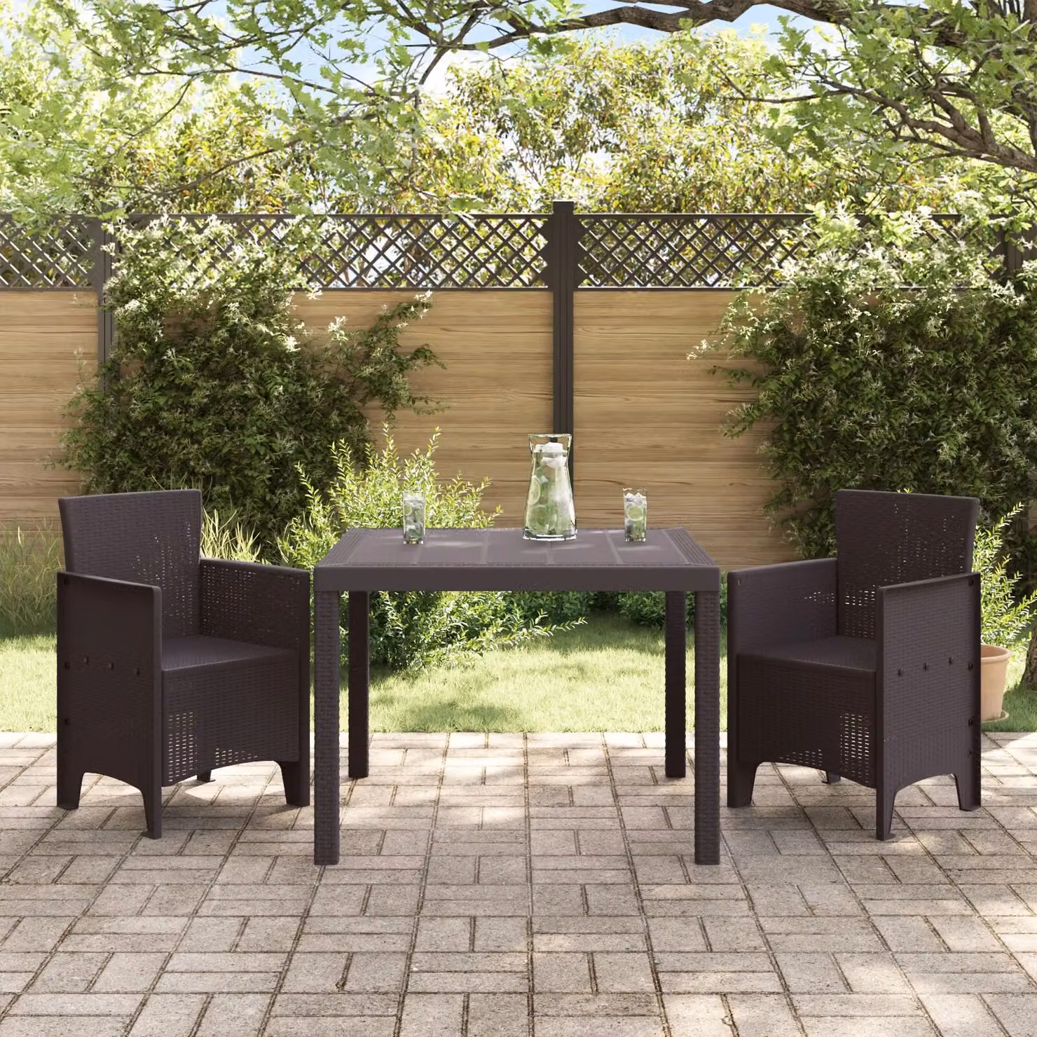 Berkfield Home Garden Dining Set of 3 in Dark Brown Polypropylene Resin – 3