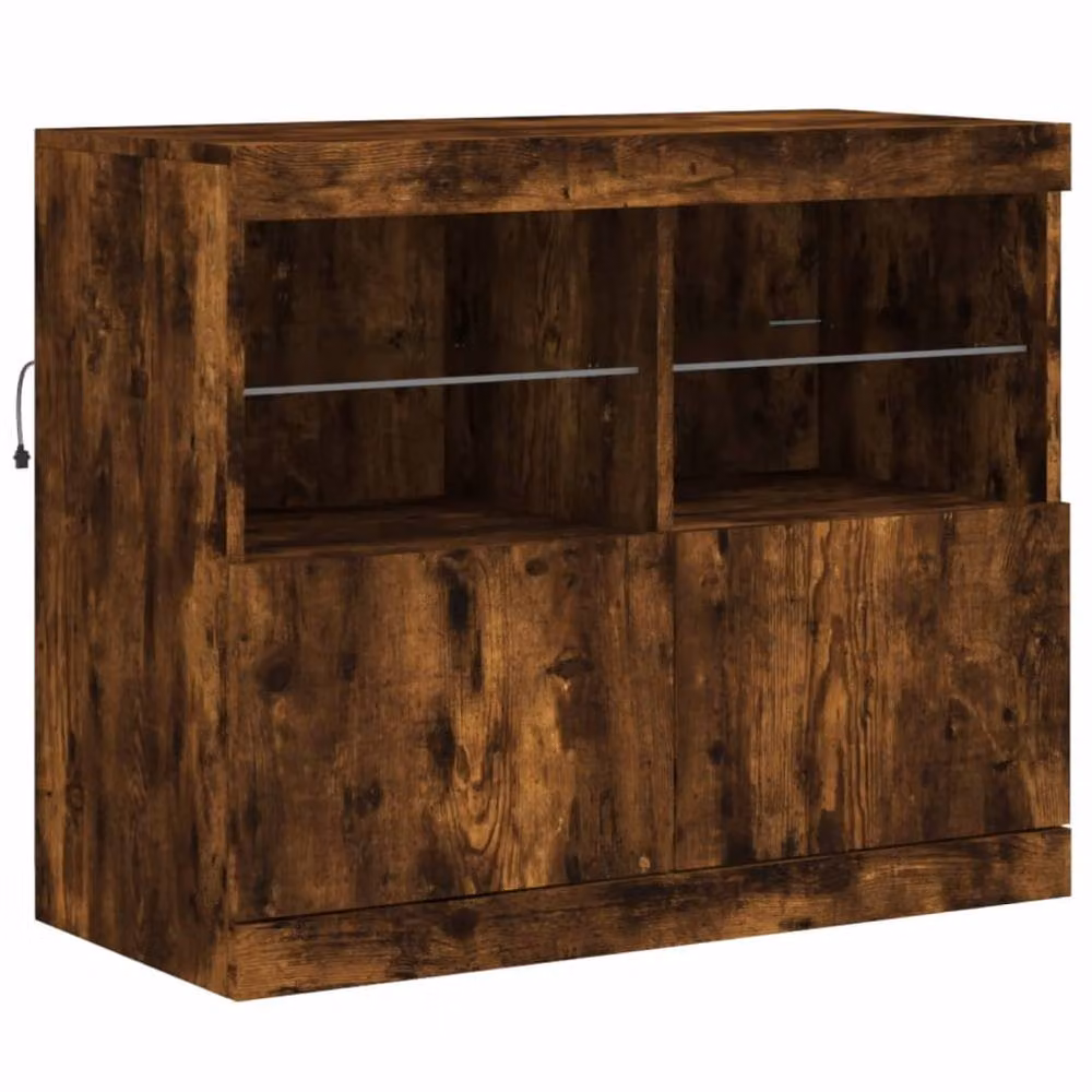 Berkfield Home Modern Sideboard with Integrated LED Lights in Smoked Oak Brown, W: 81 cm, D: 37 cm, H: 67 cm – 3