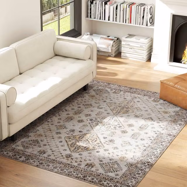 HOMCOM Beige Flannel Non-Slip Washable Rectangular Rug for your Living Room, W: 230 cm, D: 160 cm – 1